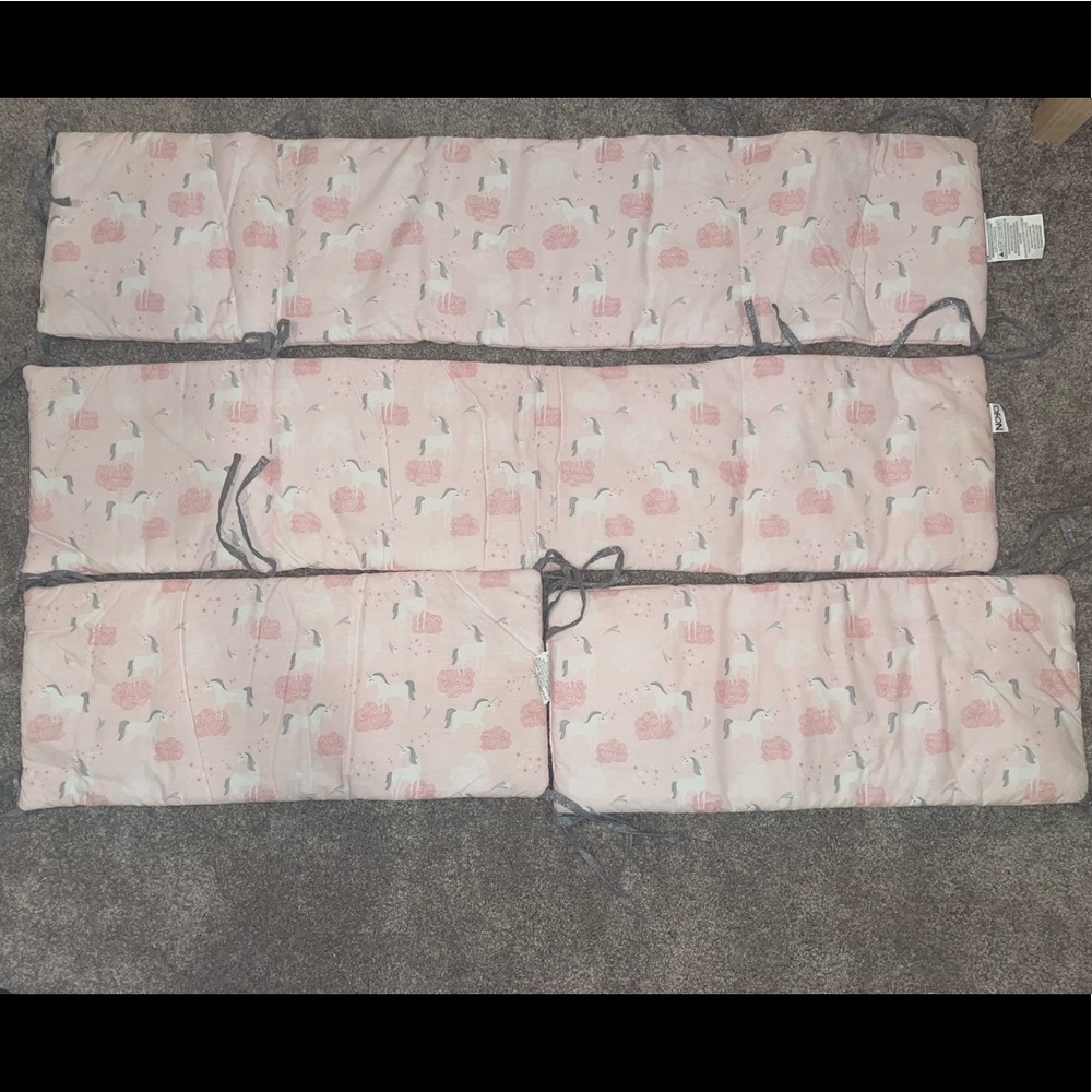 Crib bumpers unicorn, pink, 4 piece